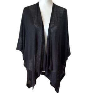 Vince Camuto Open Front Cardigan Poncho Topper OS Open Weave Black Minimalist